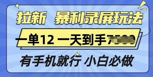 拉新暴利录屏玩法，一单12块，有手机就行，小白必做-惠卡乐引流中心