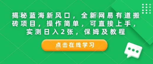 揭秘蓝海新风口，全新网易有道搬砖项目，操作简单，可直接上手，实测日入2张，保姆及教程-惠卡乐引流中心