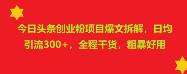 今日头条创业粉项目爆文拆解，日均引流300+，全程干货，粗暴好用-惠卡乐引流中心