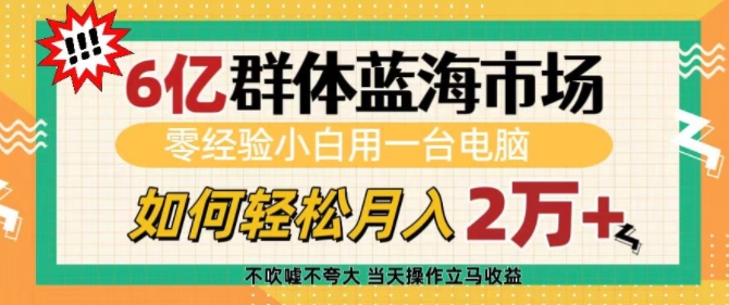 6亿群体蓝海市场，零经验小白用一台电脑，如何轻松月入过w【揭秘】-惠卡乐引流中心